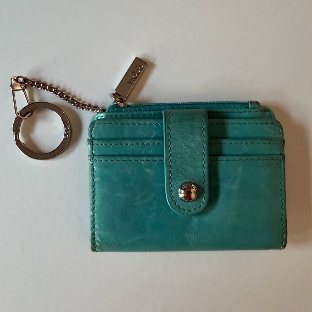 HOBO Teal Leather Card Holder with Key Ring